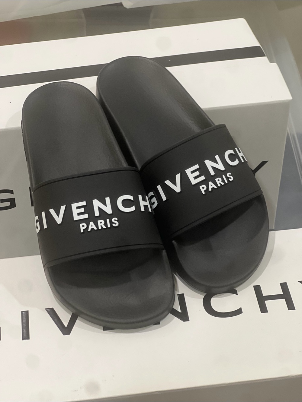 Givenchy Black Slides with White Logo brand new in box size 38